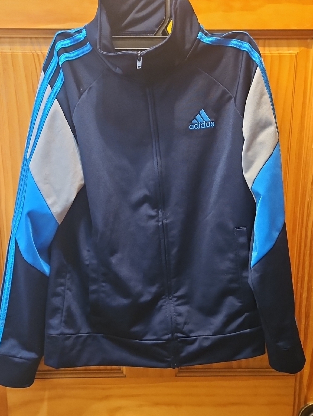 Adidas Navy Blue Track Jacket with Light Blue Accents